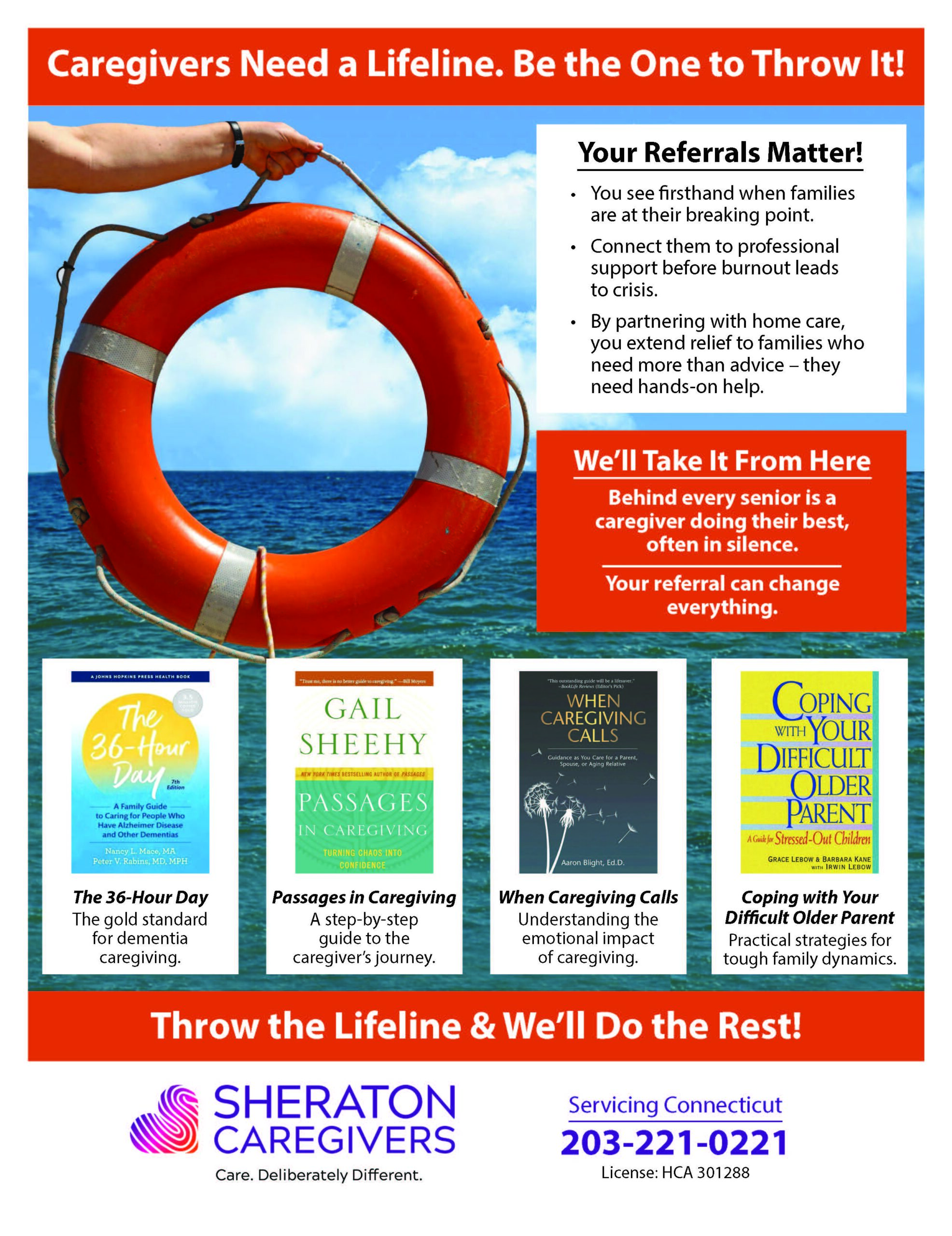 Caregiver offering a lifeline of support to a family in need, symbolizing connection, relief, and partnership before burnout leads to crisis.