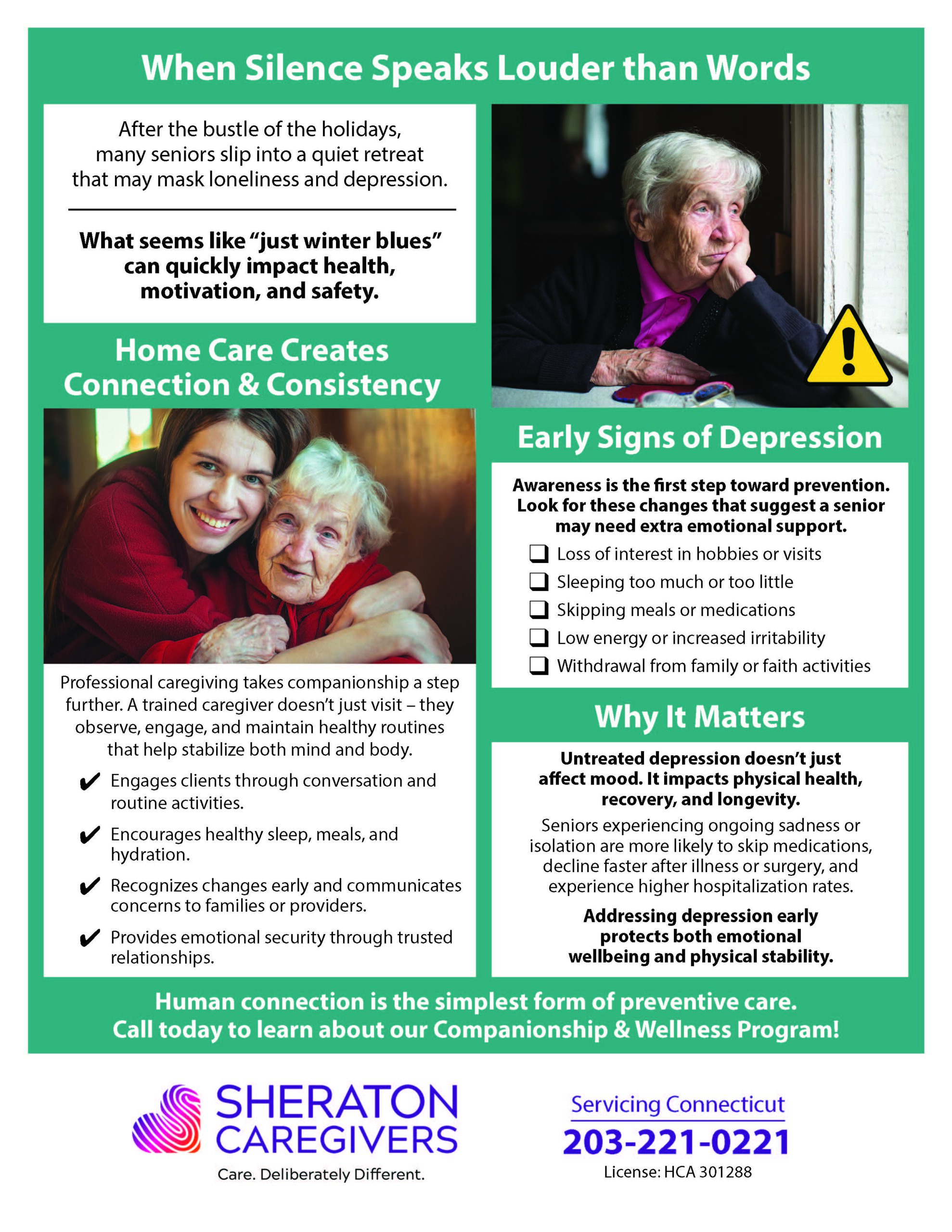Senior depression support in Connecticut through companionship and in home care