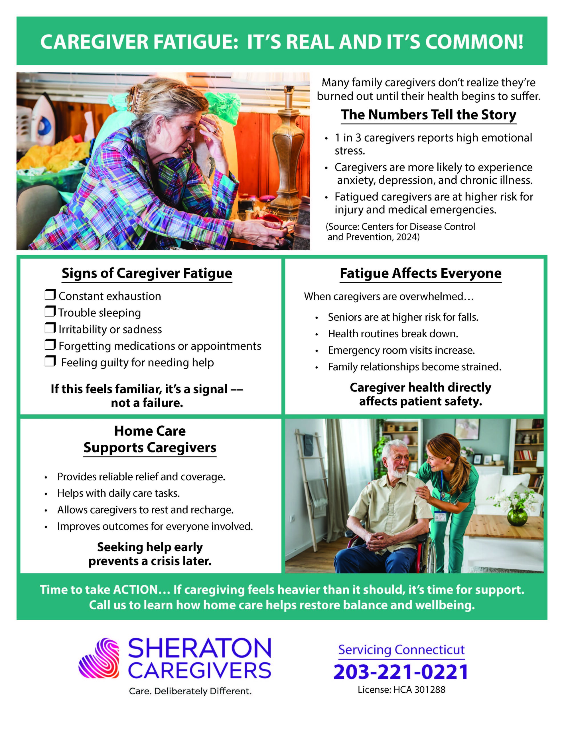 caregiver fatigue Connecticut warning signs exhaustion stress sleep issues caregiver burnout guide