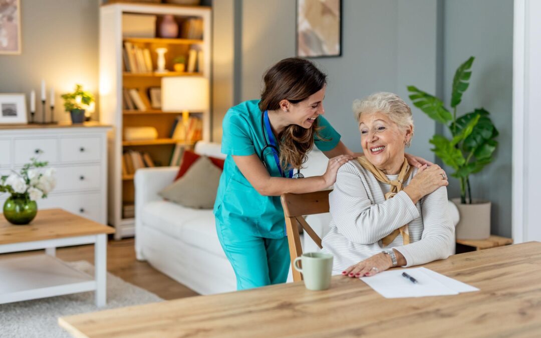 Senior receiving supportive in home care from a professional caregiver in Connecticut